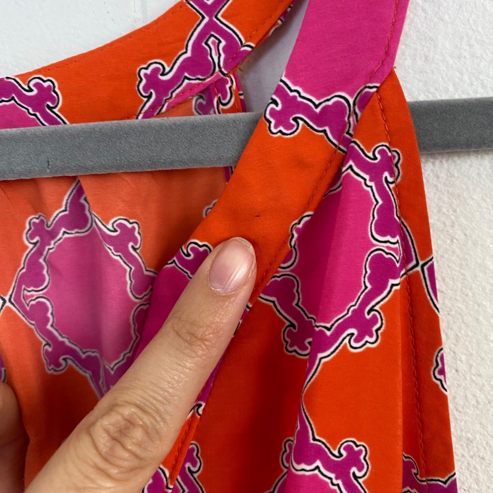 Banana Republic Orange Pink Geometric Maxi Dress Sleeveless V-Neck Size 10 - Picture 6 of 11